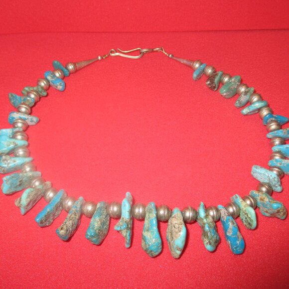 Sterling Silver and Turquoise Handcrafted 18" Necklace - Picture 2 of 4